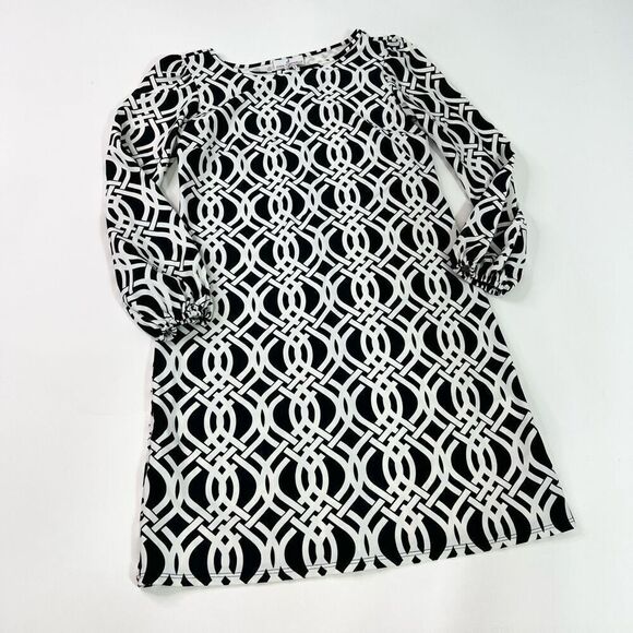 Jude Connally Shift Dress Womens XS Black White Trellis Elastic preppy mature - Picture 1 of 11